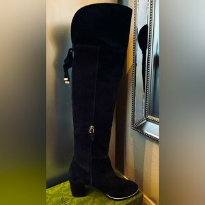 Ted Baker Black Soft Suede Leather Boots with Gold accents